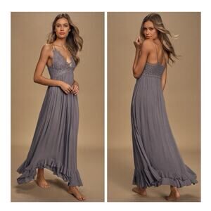 Free People Adella Lace Maxi Dress Slate Gray XS